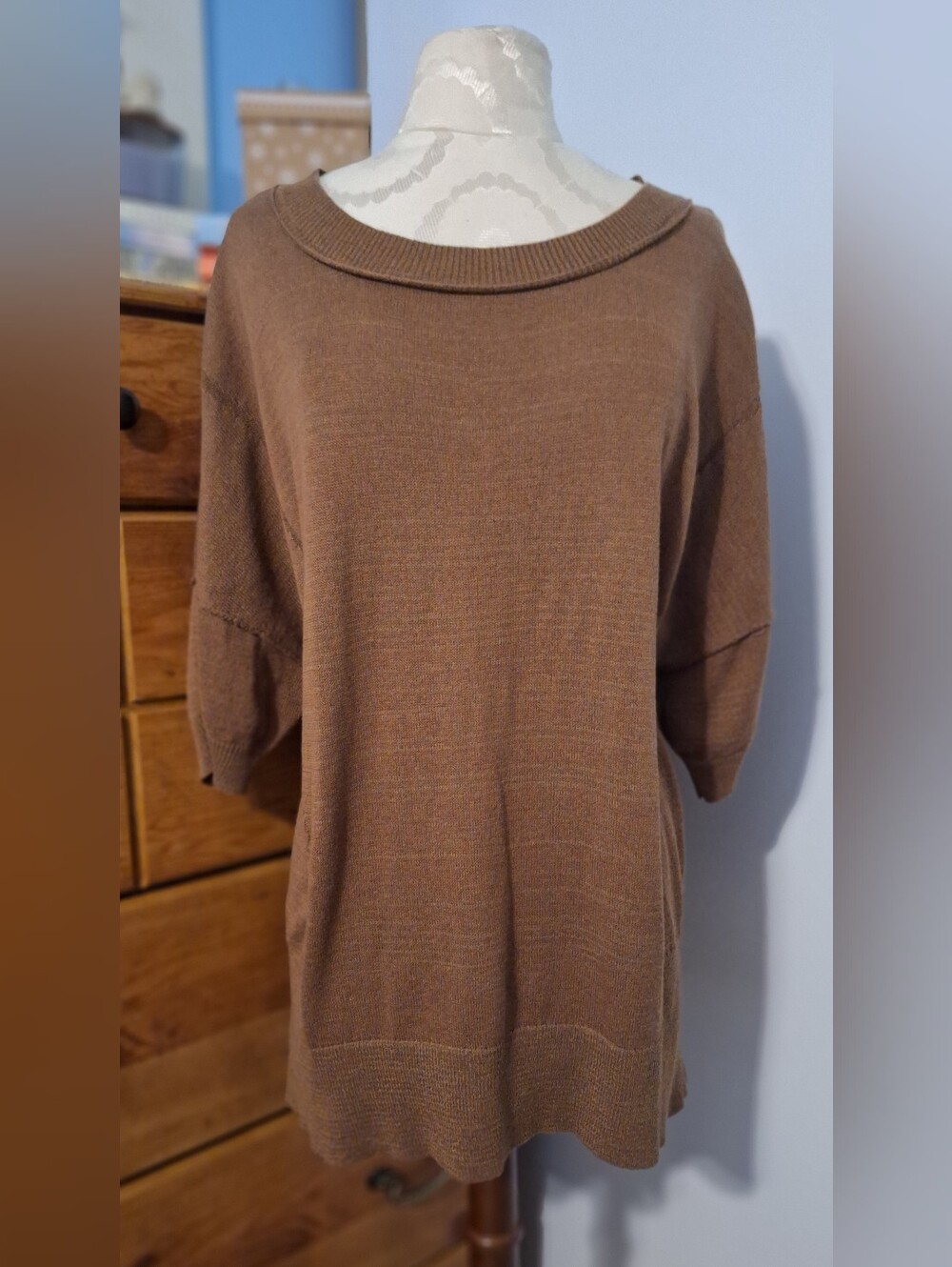 Free People Brown Short-Sleeve Oversized Sweater